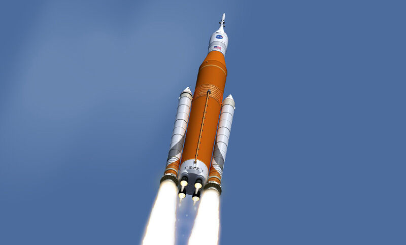 space launch system in flight